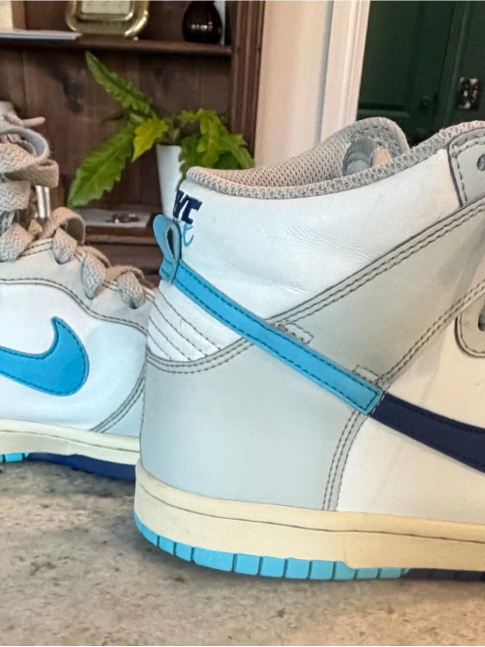 Nike Kids High-Top Sneakers in White and Light Blue